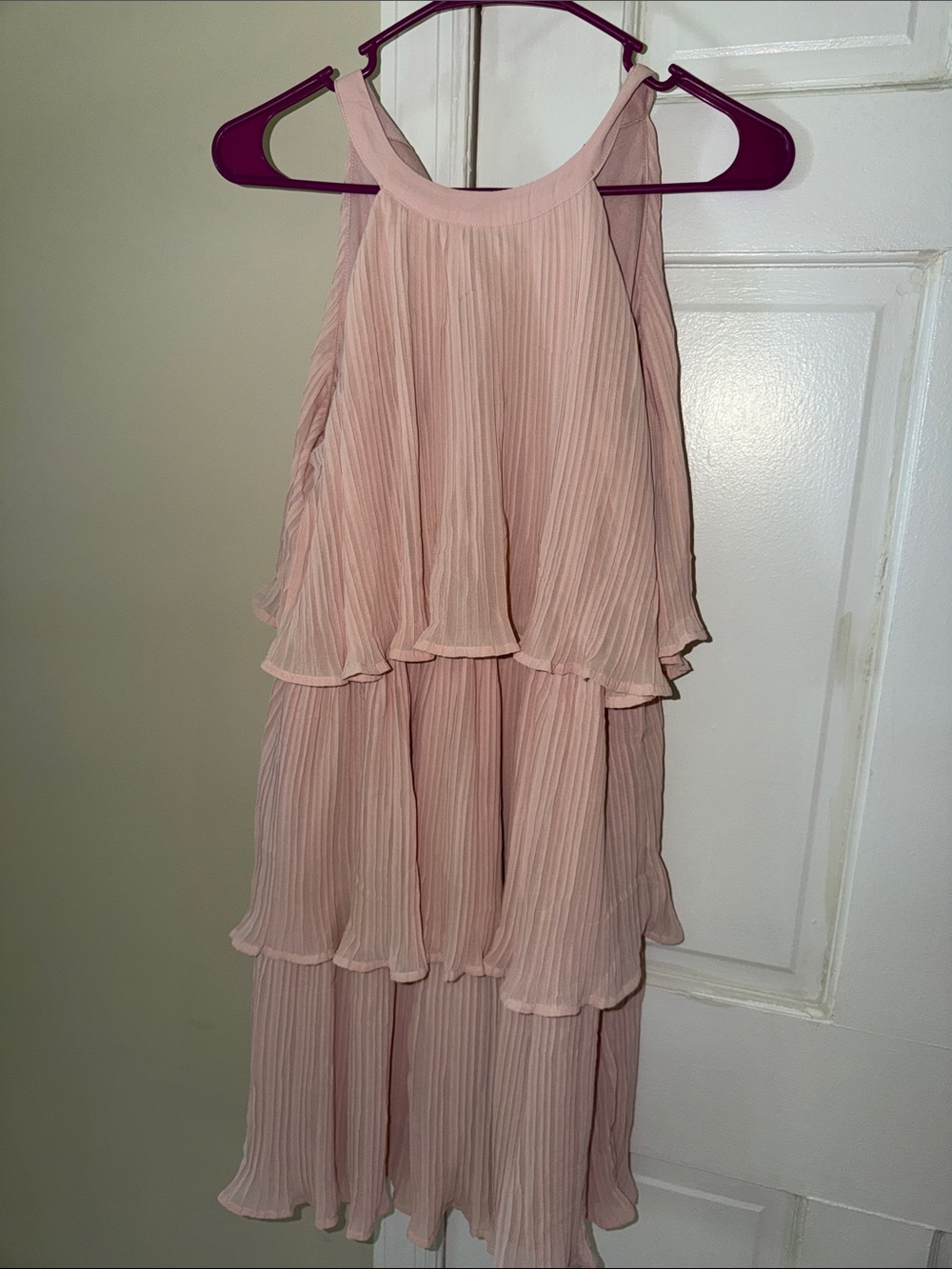 Girls Tiered Chiffon Dress - Blush Pink